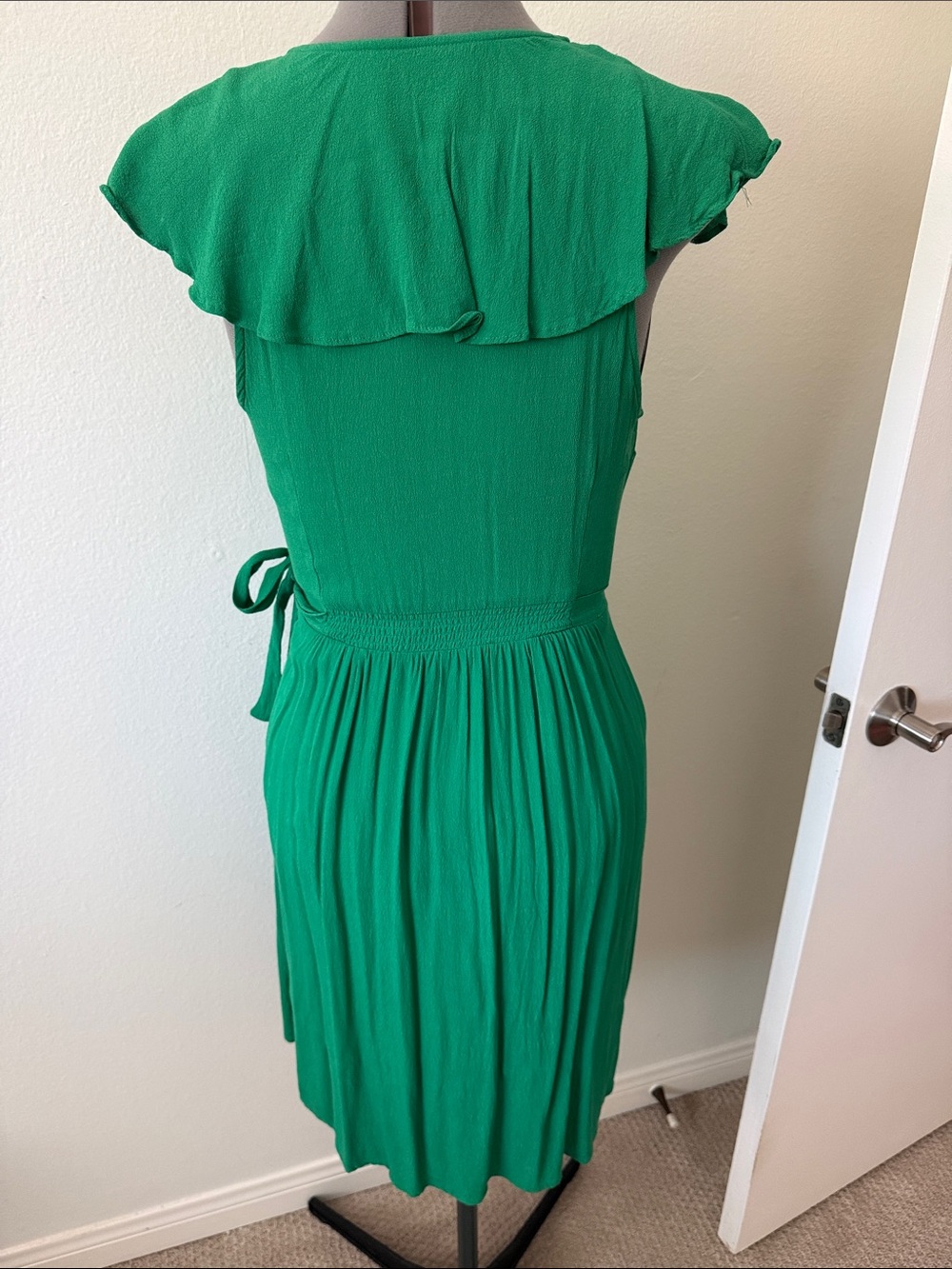 Maeve Emerald Green Ruffle Wrap Mini Dress - Picture 3 of 9